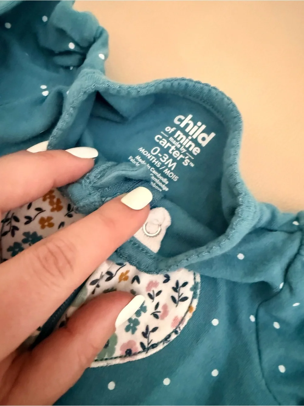 2 for $10 Carter's Teal Polka Dot Footed One-Piece with Floral Heart